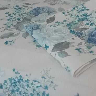 Completo letto Liberty in puro cotone con disegno a rose Azzurro carta da zucchero
