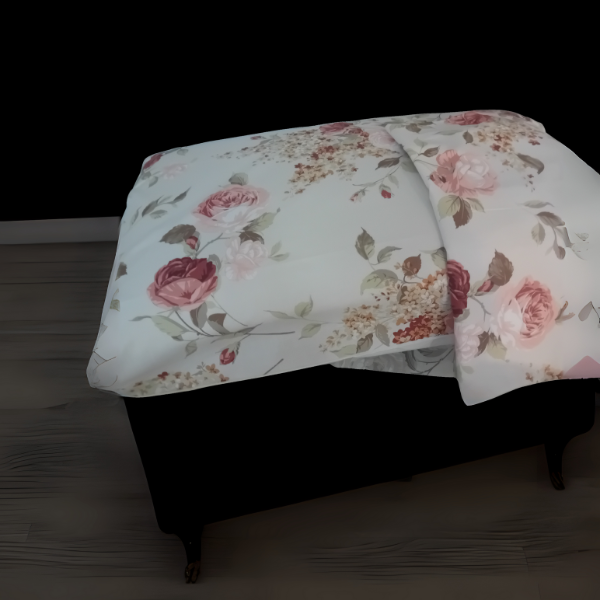Completo letto Liberty in puro cotone con disegno a rose Coccio