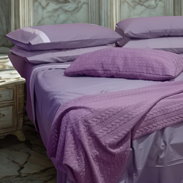 Completo letto Marilyn percalle con balza colore Malva| Made in Italy