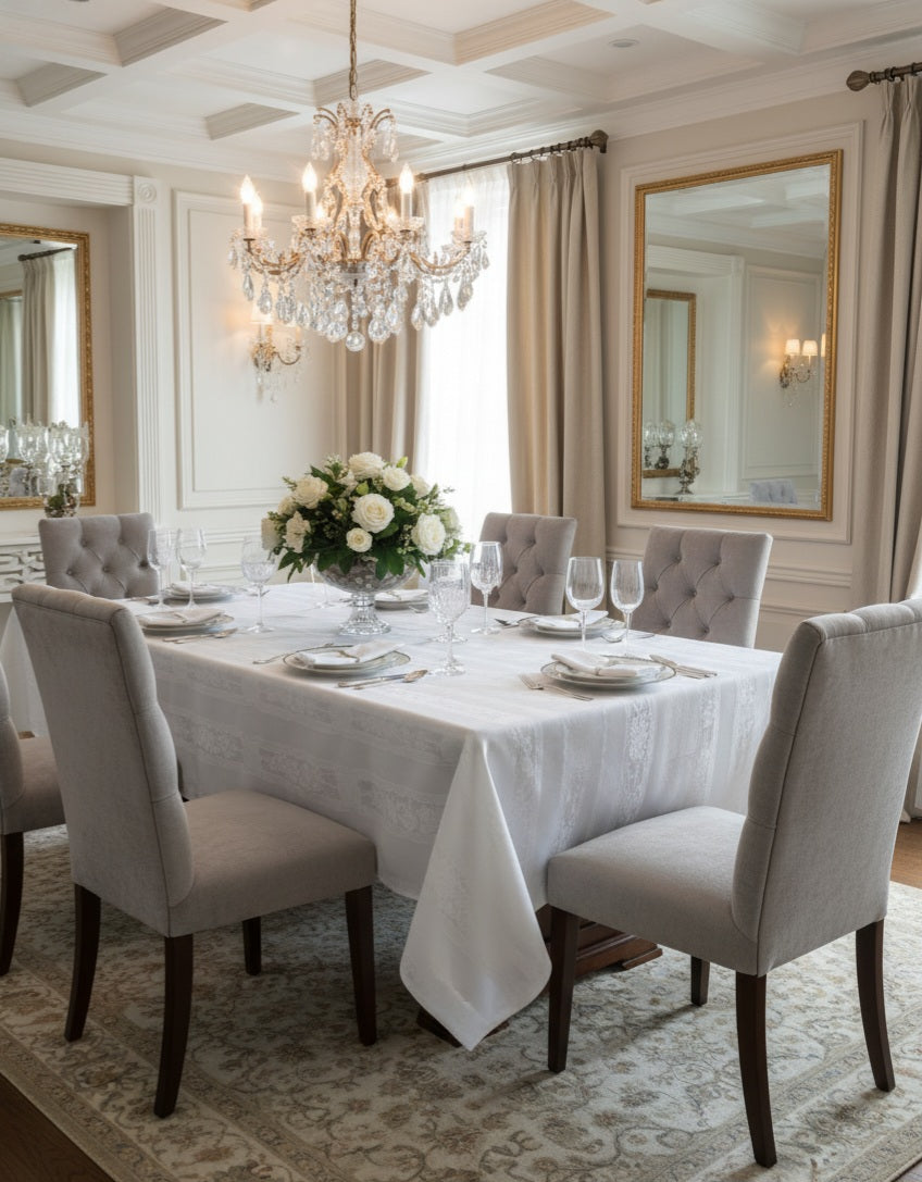 Tovaglia tavola in cotone jacquard di colore bianco linea Rubino colore bianco 