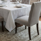 Tovaglia di Lusso RUBINO Jacquard Misto Lino - Design Tela Aida - Su Misura (Bianco/Avorio)