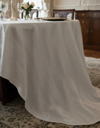 Tovaglia di Lusso RUBINO Jacquard Misto Lino - Design Tela Aida - Su Misura (Bianco/Avorio)