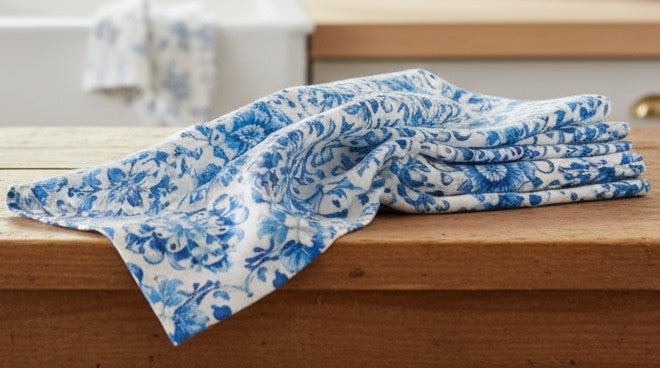 Set 3 Strofinacci in Cotone Drill "Mediterraneo" | Fantasia Blu e Bianco