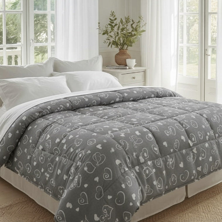 Trapunta Swift Matrimoniale in Cotone Stampa Cuori Stilizzati