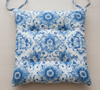 Cuscino Coprisedia in Cotone Drill "Mediterraneo" | Fantasia Blu su Bianco | Con Laccetti