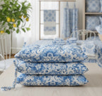 Cuscino Coprisedia in Cotone Drill "Mediterraneo" | Fantasia Blu su Bianco | Con Laccetti