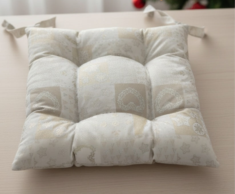 Cuscino Coprisedia "Morbidone" Linea Parigi | Cotone Lurex Natalizio | Con Laccetti