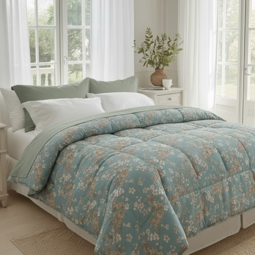 Trapunta Lea Matrimoniale in Cotone Stampa Fiori stilizzati  270x270 cm