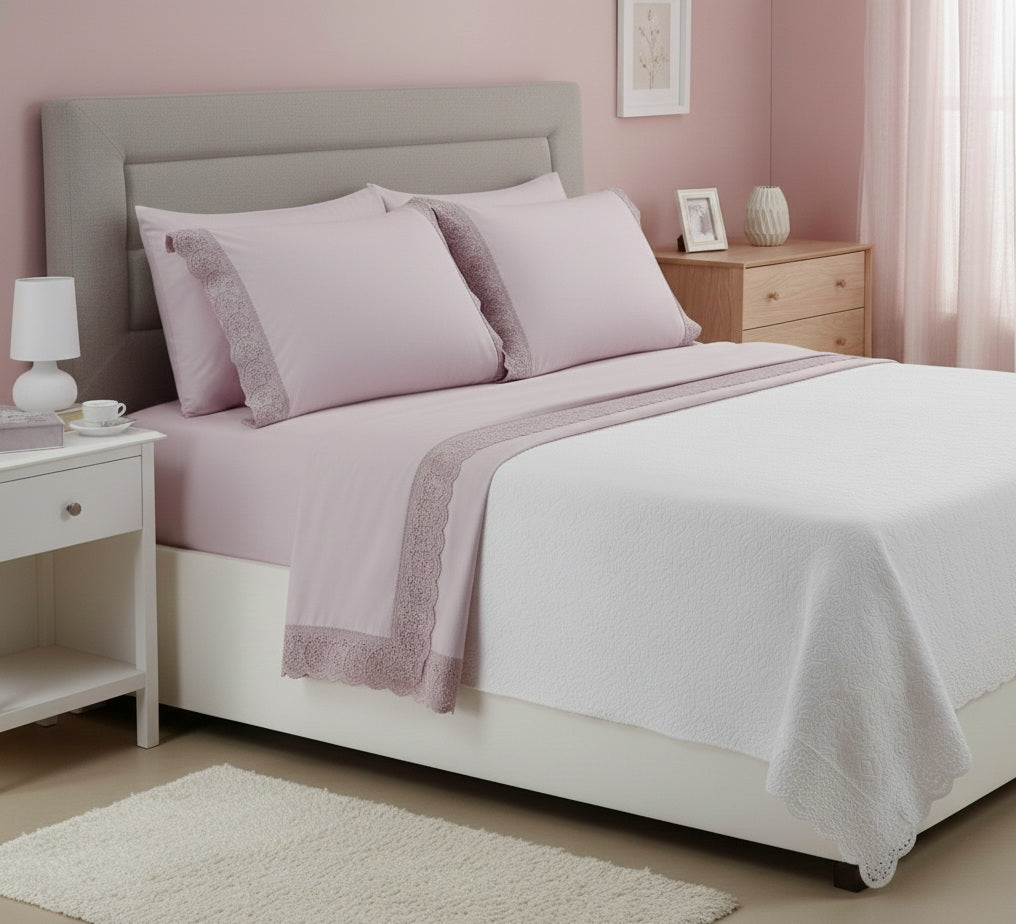 Completo Letto Matrimoniale Linea Roma con Pizzo San Gallo | Made in Italy