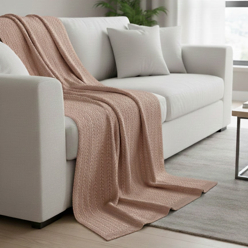 Plaid a Trecce in Maglia 150x200 cm - Coperta Artigianale Italiana