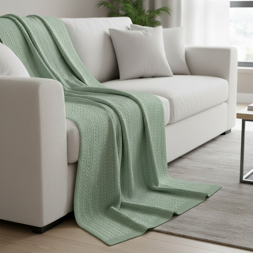 Plaid a Trecce in Maglia 150x200 cm - Coperta Artigianale Italiana