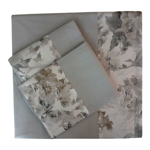 Completo Letto Clori in Percalle di cotone Balza a Fiori | Made in Italy