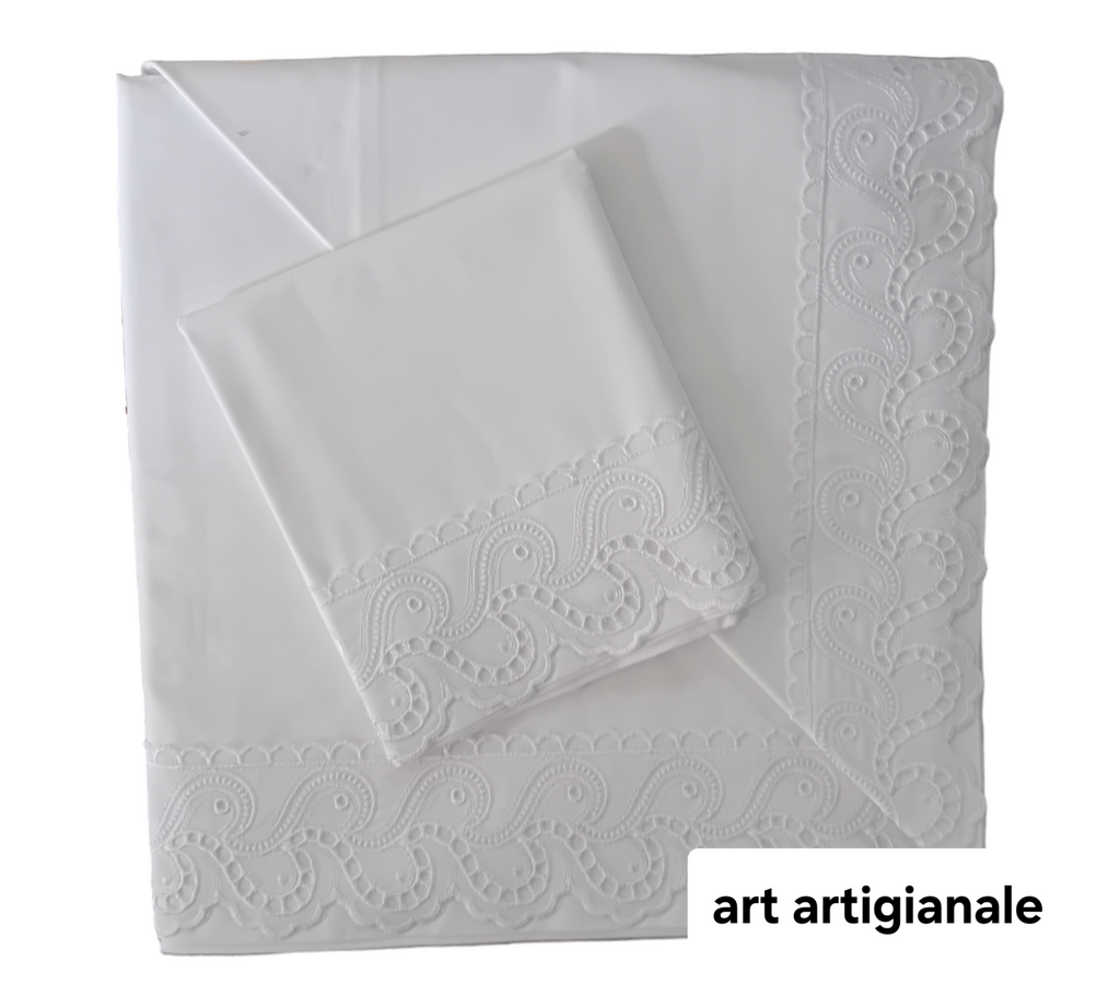 Completo Letto Matrimoniale Linea Roma con Pizzo San Gallo | Made in Italy