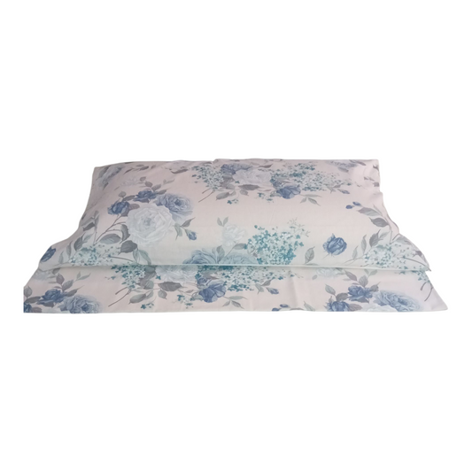 Completo letto Liberty in puro cotone con disegno a rose Azzurro carta da zucchero