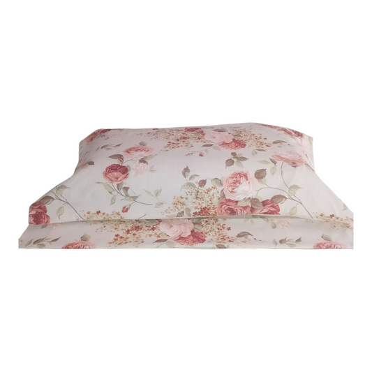 Completo letto Liberty in puro cotone con disegno a rose Coccio