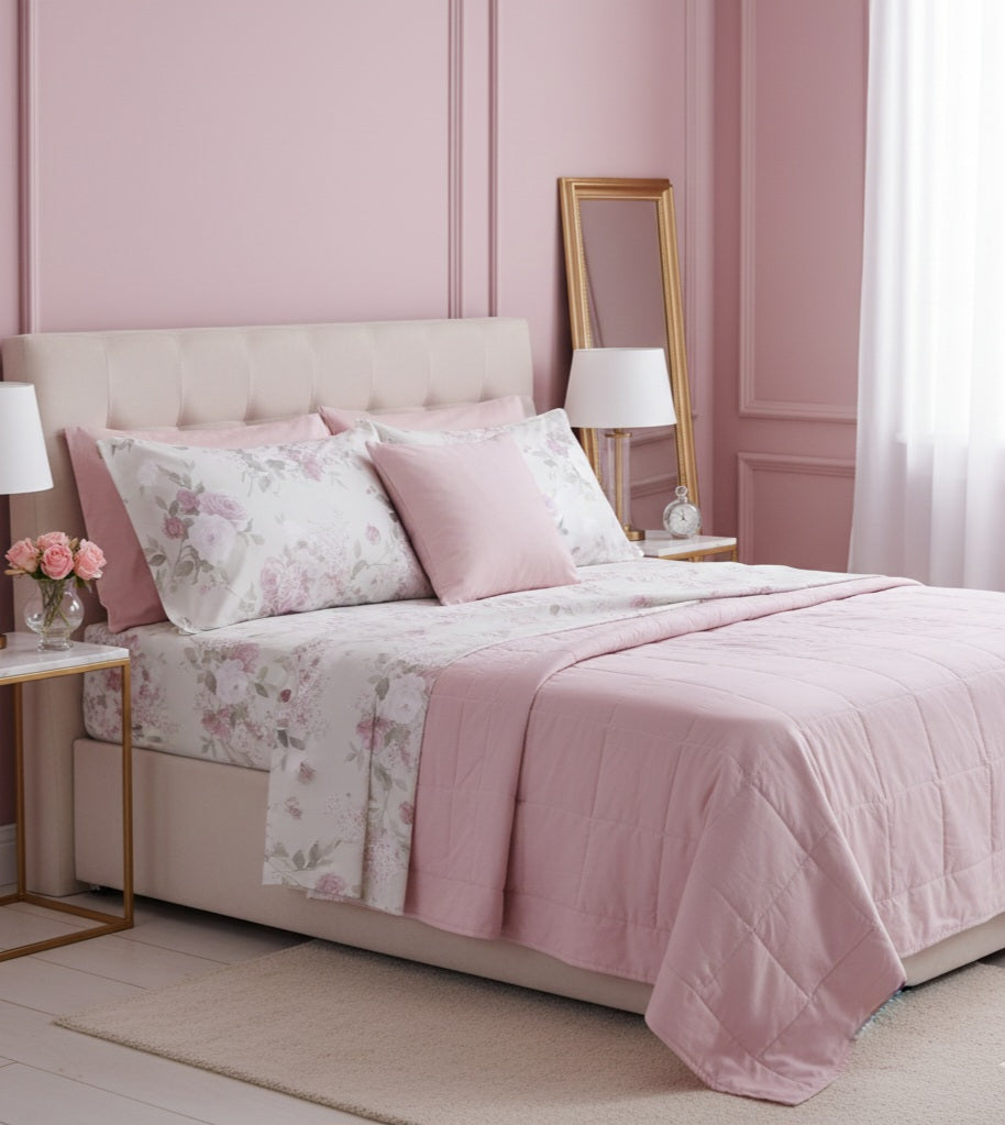 Completo Letto Matrimoniale Fantasia Cotone - Federe Volants LIBERTY