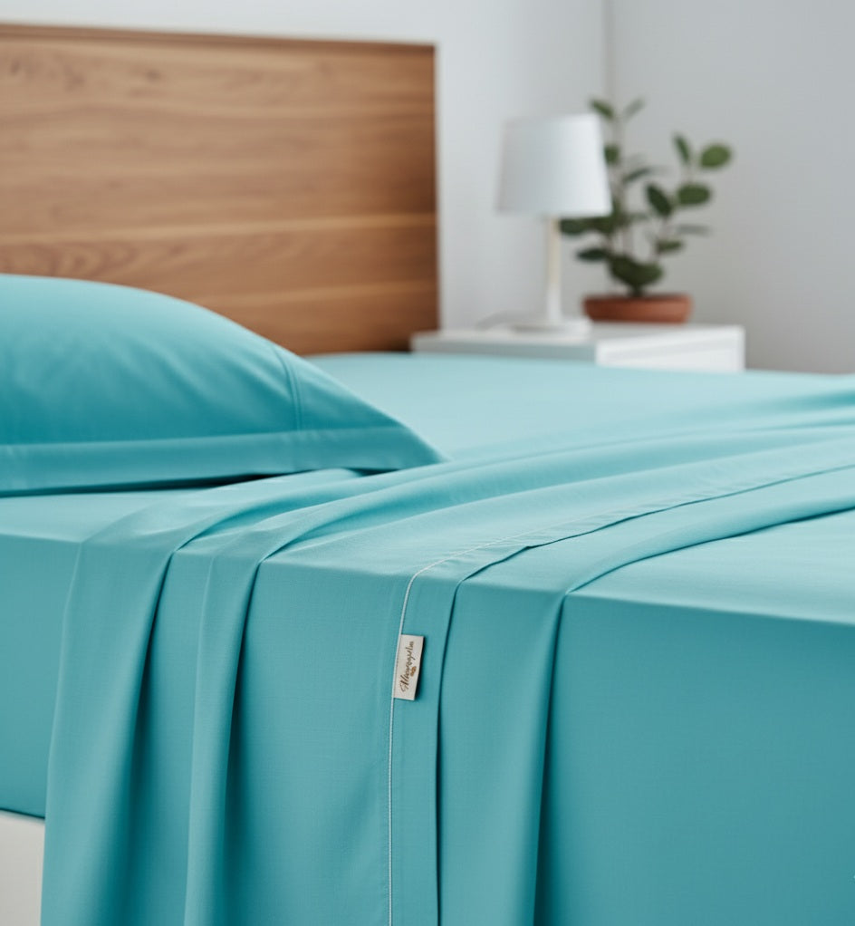 completo letto matrimoniale in percalle inea aria verde tiffany
