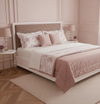 completo letto in percalle di cotone linea parigi colore rosa polvere linea artigianle made in italy 