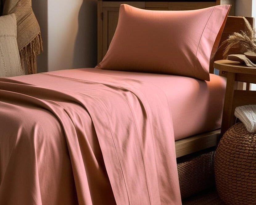 completo letto in percalle di cotone singolo rosa antico