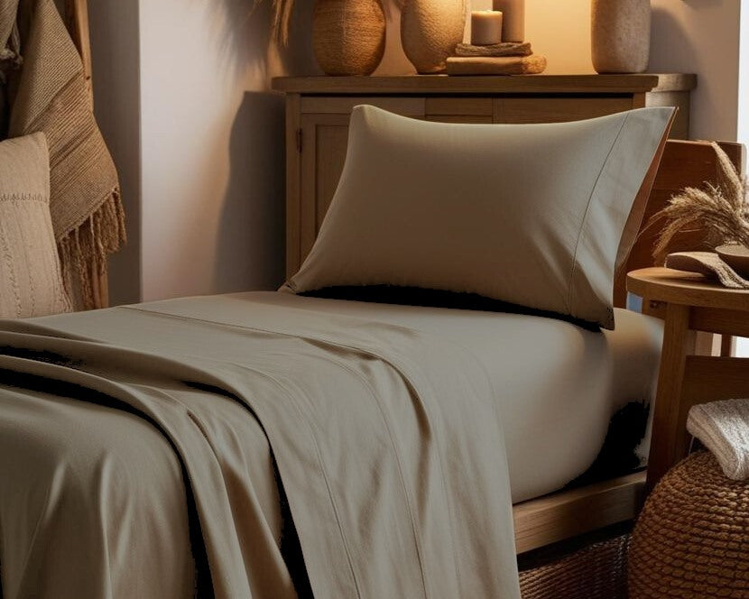 completo letto in percalle di cotone singolo tortora