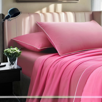 Completo letto tinta unita lagom in colore rosa  