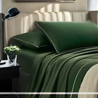 Completo letto tinta unita lagom in colore verde bosco