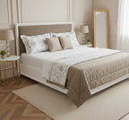 completo letto in puro cotone percalle linea artigianale colore tortora made in italy 