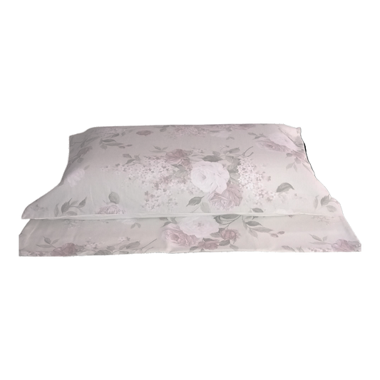 Completo letto Liberty in puro cotone con disegno a rose Rosa Cipria