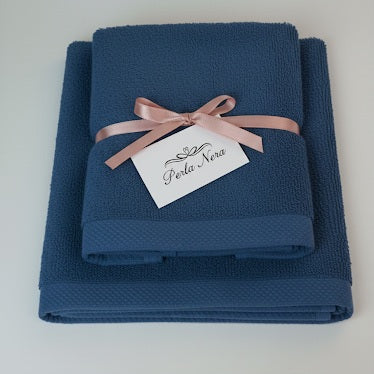 AREA - Set Spugna Asciugamano + Ospite Tinta Unita 100% Cotone