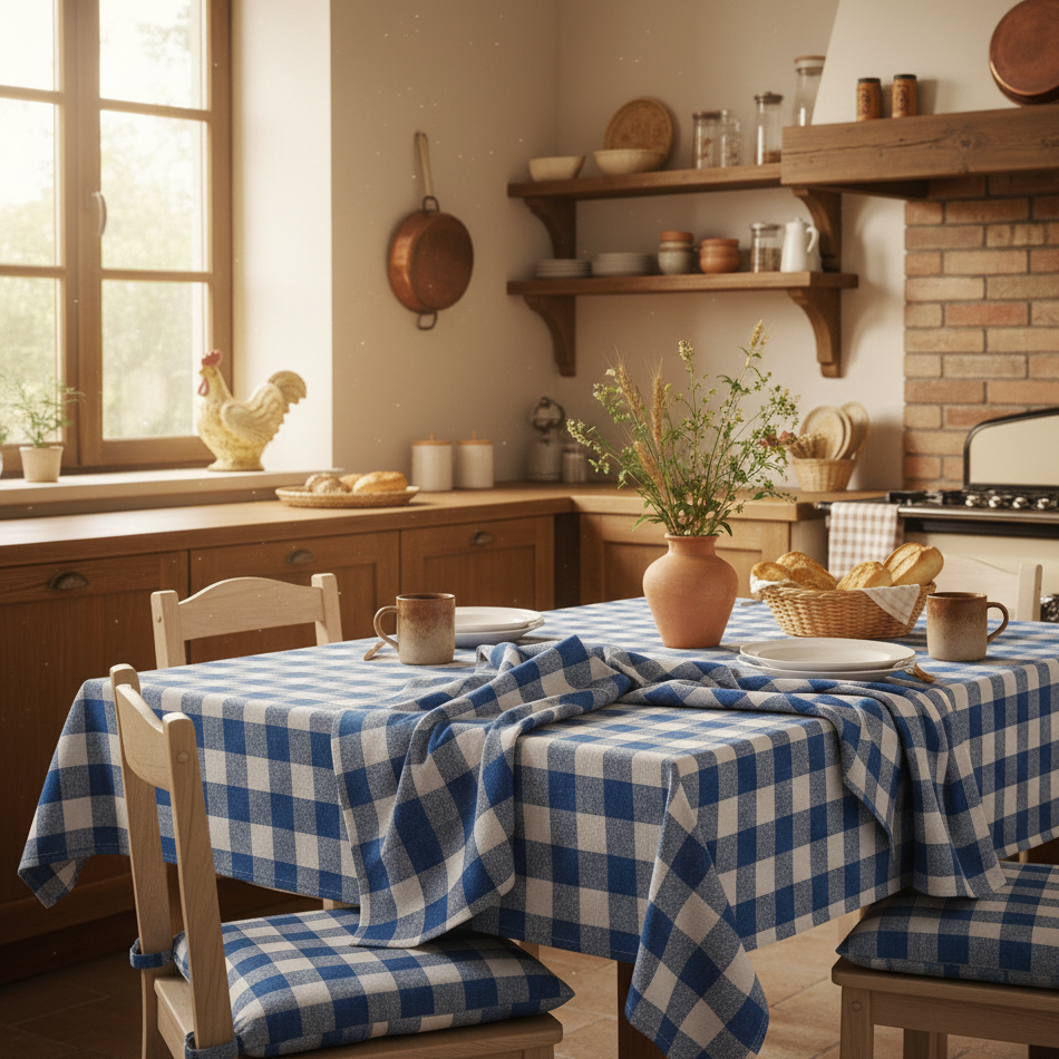 tovaglia tavola in cotone tinto filo campagnola coloreblu