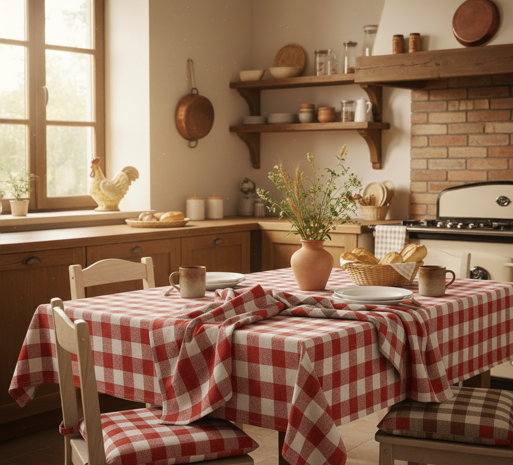 tovaglia tavola in cotone tinto filo campagnola colore rosso