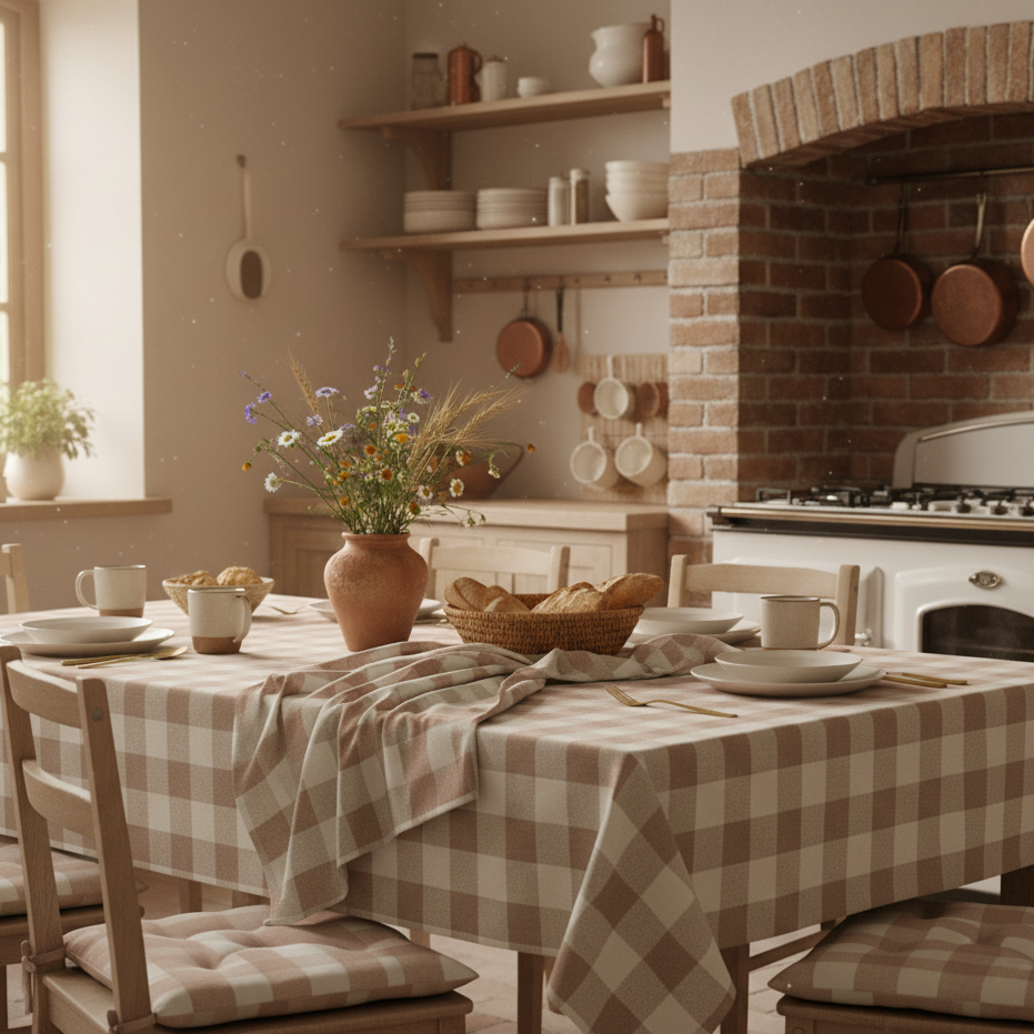 tovaglia tavola in cotone tinto filo campagnola colore tortoa