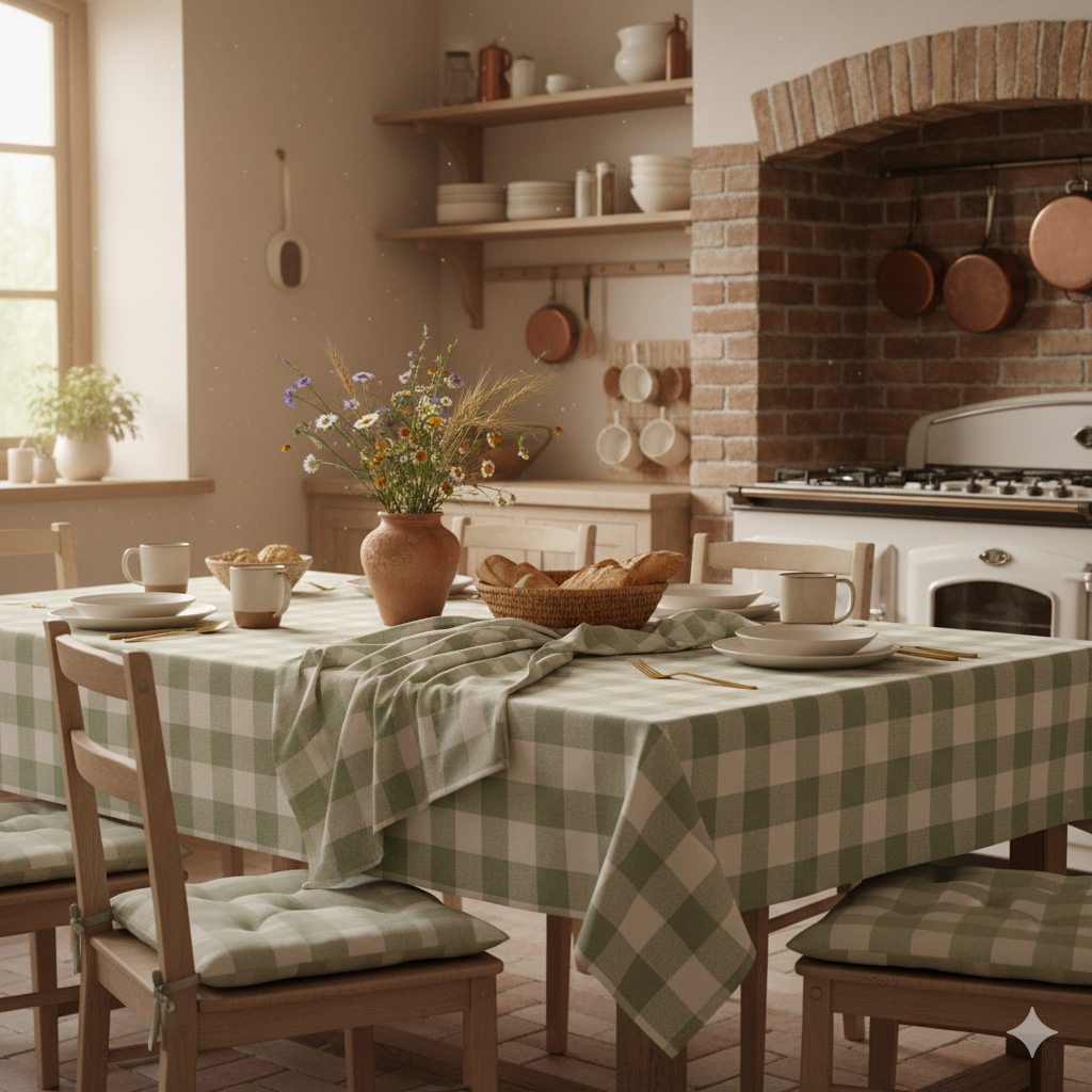 tovaglia tavola in cotone tinto filo campagnola colore verde savia