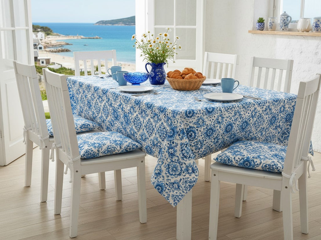 Tovaglia tavola in blue linea mediterraneo 100% cotone drill