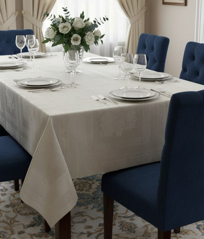 Tovaglia tavola in cotone jacquard di colore bianco linea Rubino colore avorio